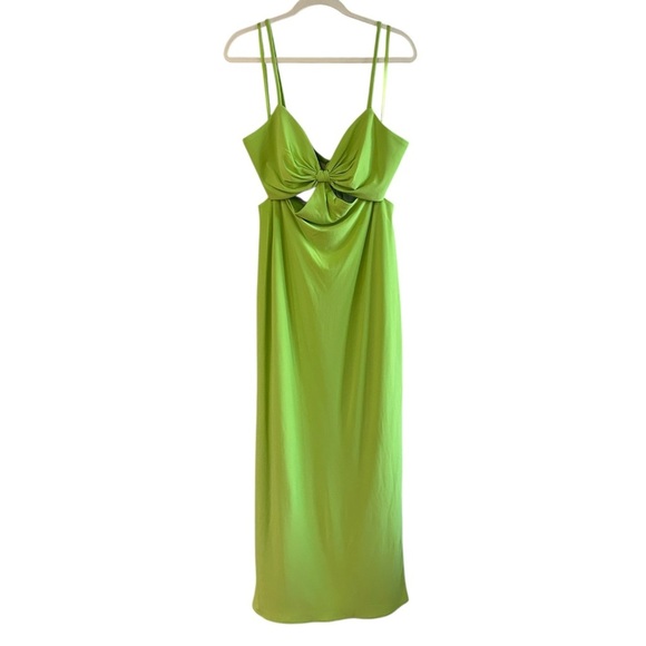 IEENA for Mac Duggal Cutout Strappy Back Column Dress Sz 8 Green Maxi Gown - Picture 5 of 15